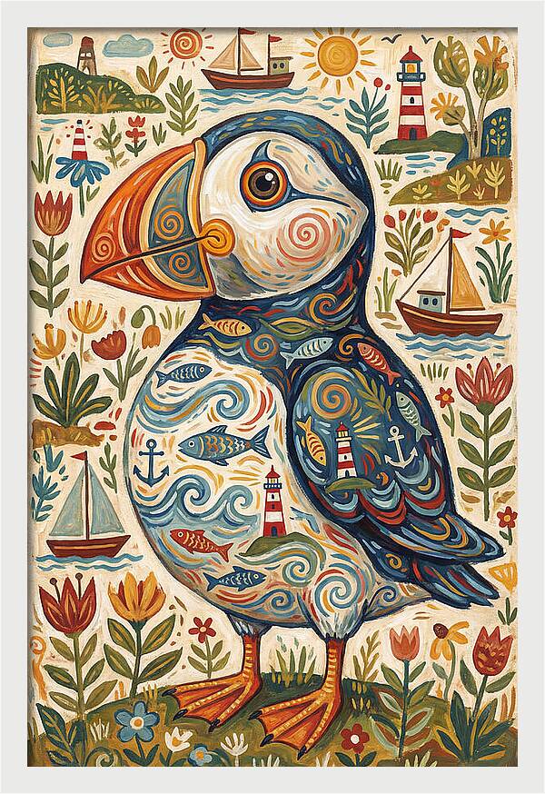 Puffin In A Whimsical Landscape