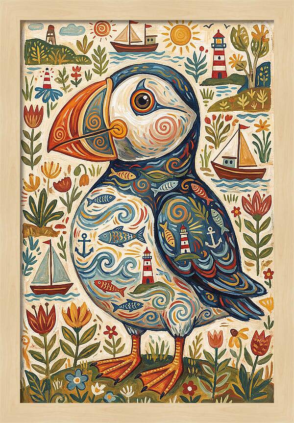 Puffin In A Whimsical Landscape