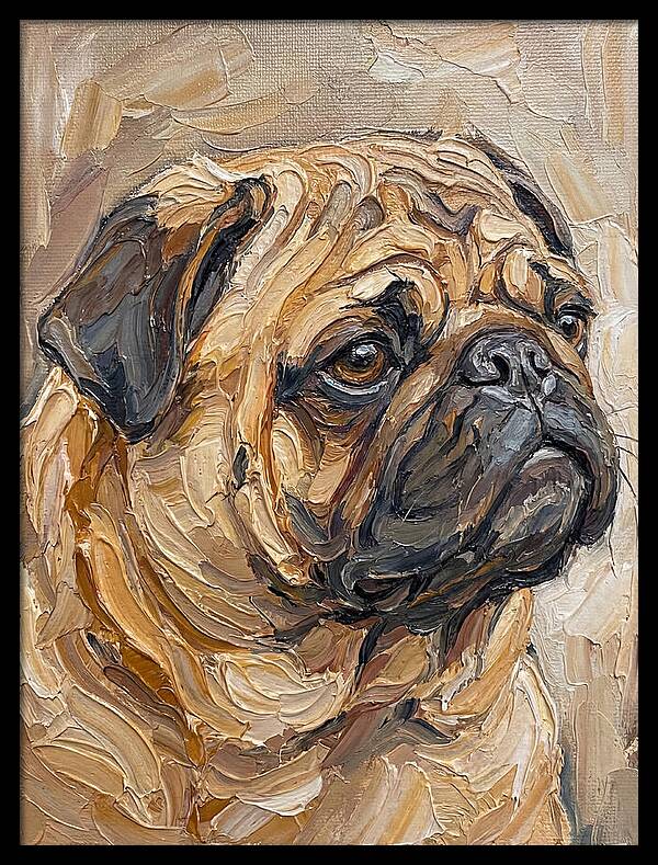 Pug Portrait In Palette Knife Style