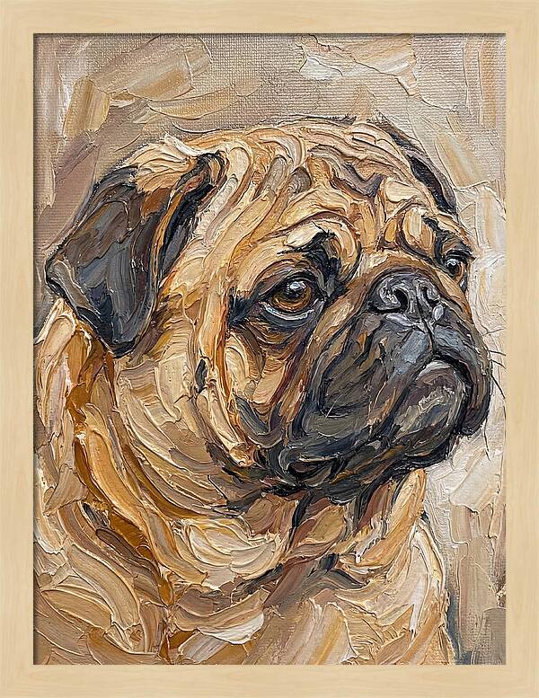 Pug Portrait In Palette Knife Style
