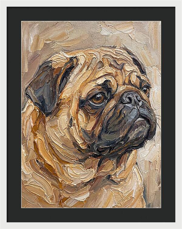 Pug Portrait In Palette Knife Style