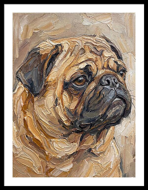 Pug Portrait In Palette Knife Style