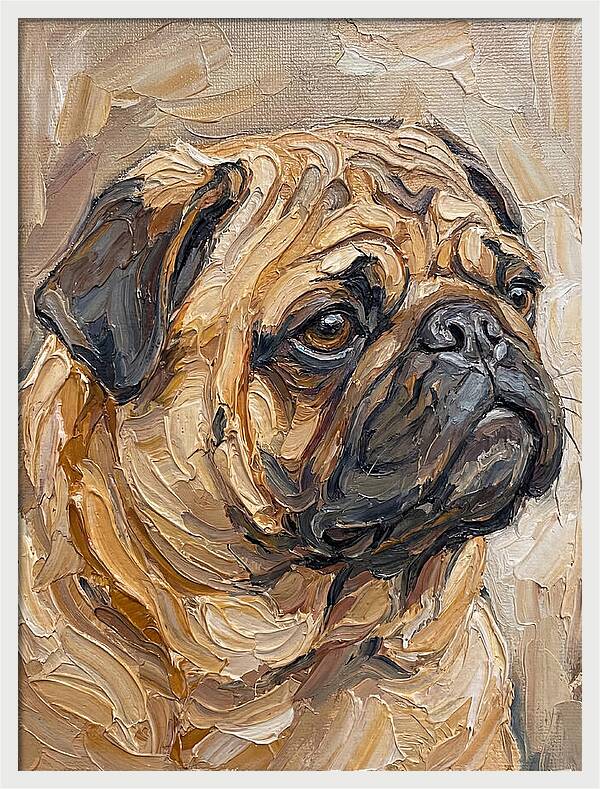 Pug Portrait In Palette Knife Style