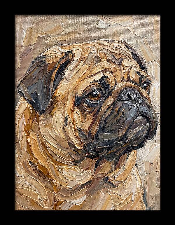 Pug Portrait In Palette Knife Style