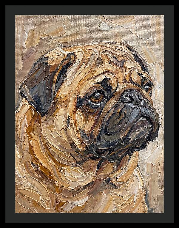 Pug Portrait In Palette Knife Style