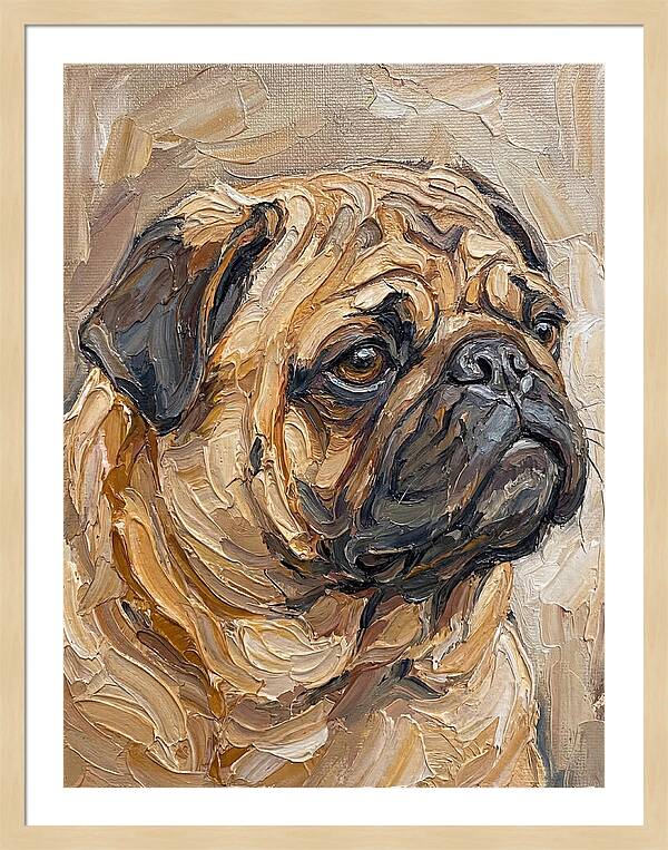 Pug Portrait In Palette Knife Style