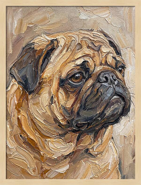 Pug Portrait In Palette Knife Style