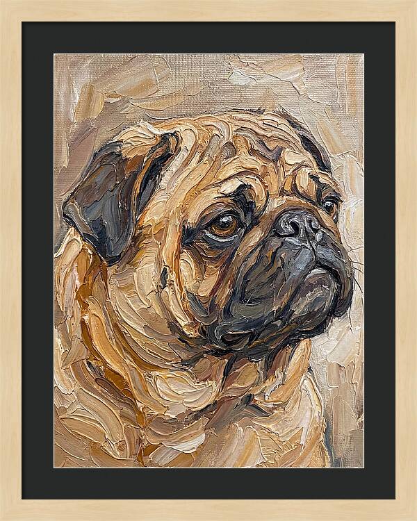 Pug Portrait In Palette Knife Style