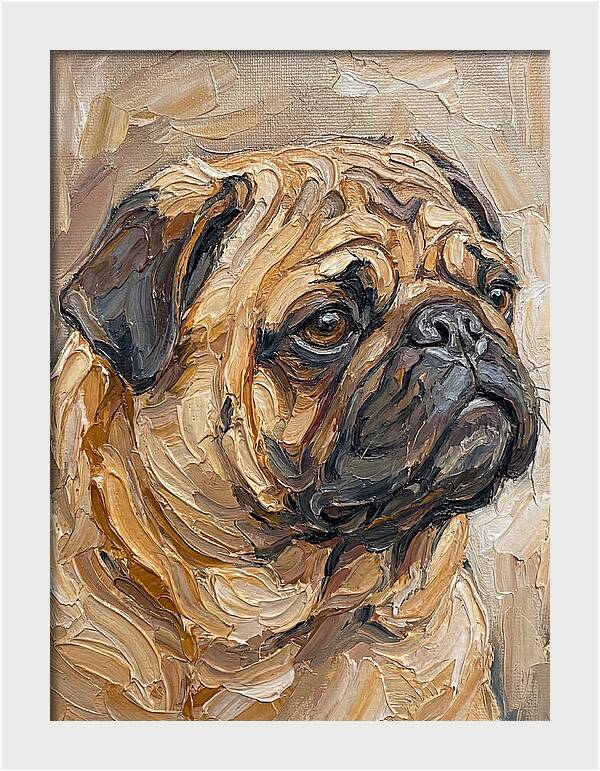 Pug Portrait In Palette Knife Style