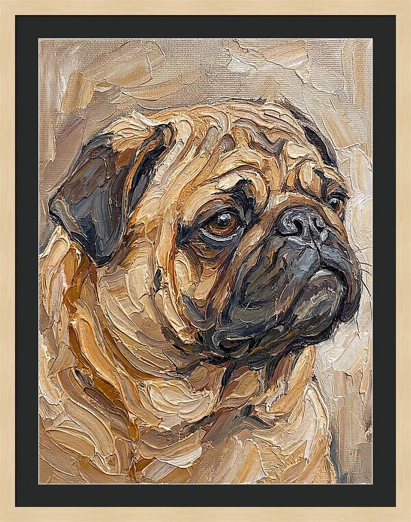 Pug Portrait In Palette Knife Style