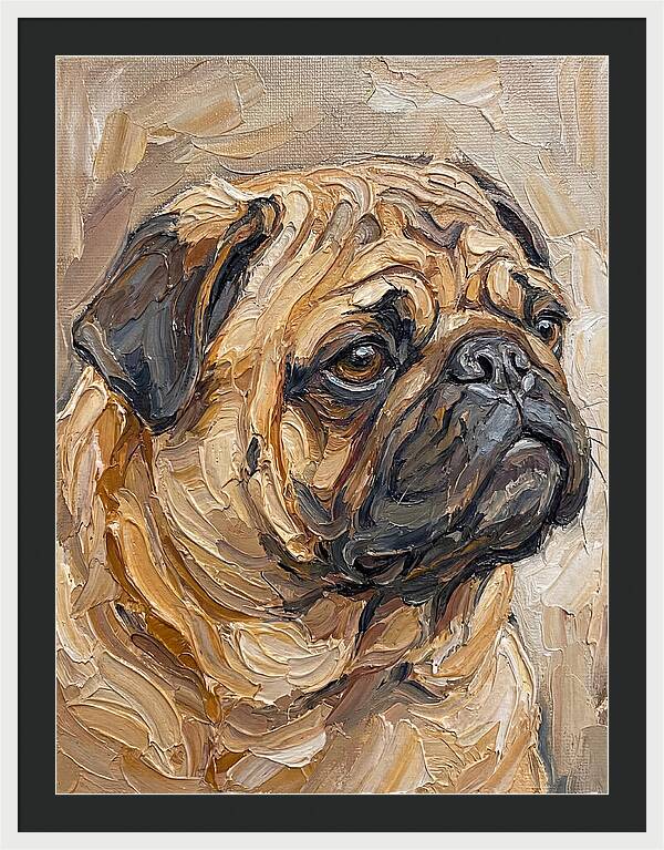 Pug Portrait In Palette Knife Style