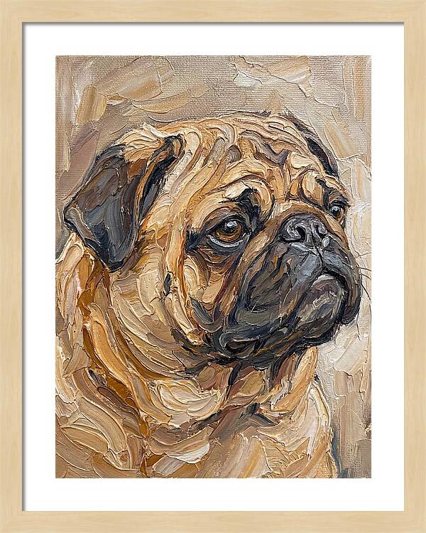 Pug Portrait In Palette Knife Style