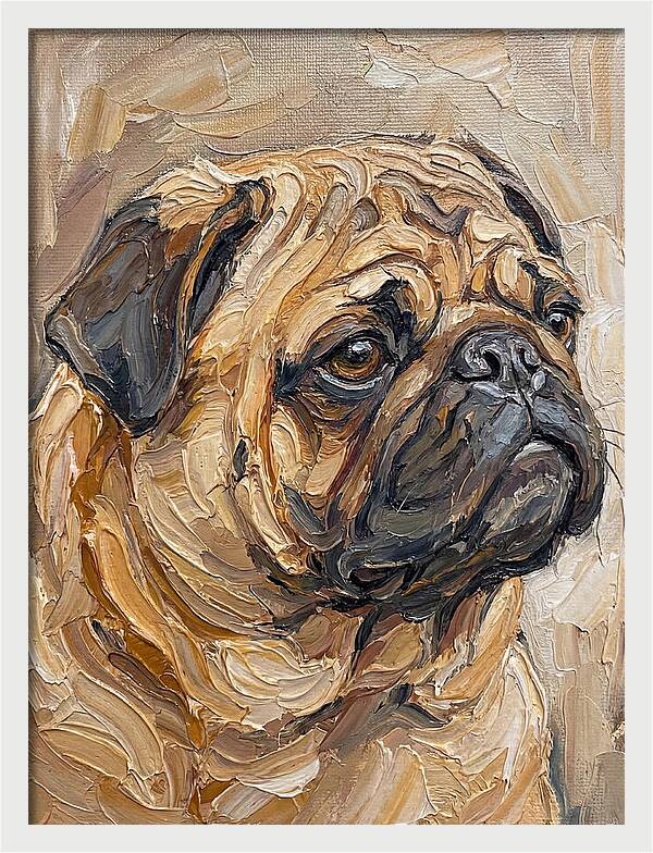 Pug Portrait In Palette Knife Style