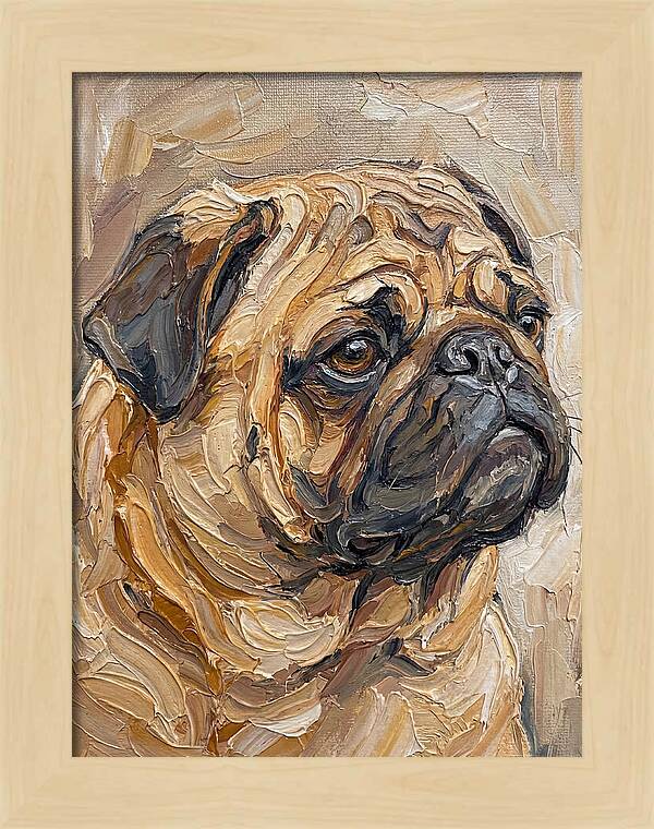 Pug Portrait In Palette Knife Style