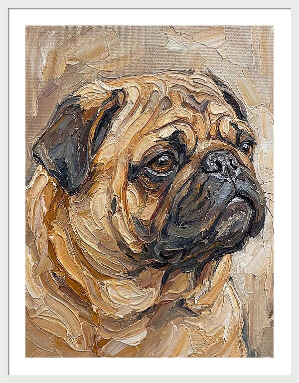 Pug Portrait In Palette Knife Style