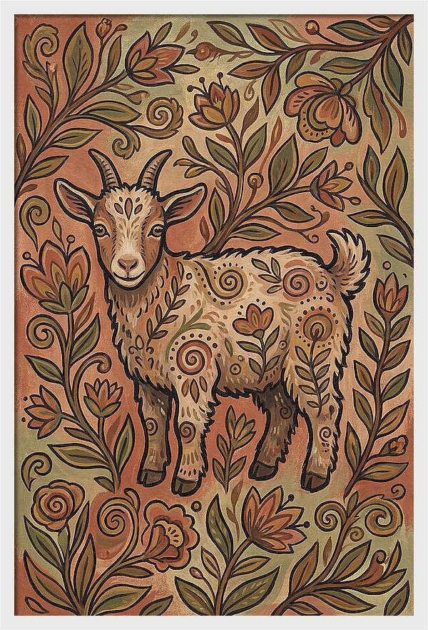 Pygmy Goat Surrounded By Flora