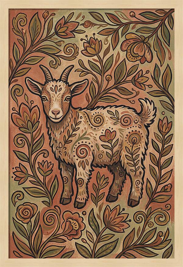 Pygmy Goat Surrounded By Flora
