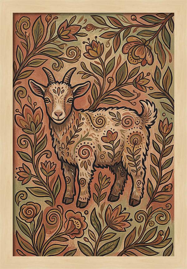 Pygmy Goat Surrounded By Flora