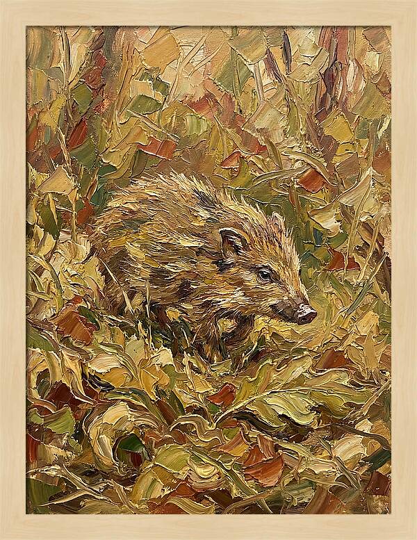 Pygmy Hog In Autumn Foliage