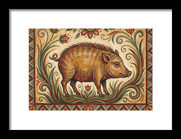Pygmy Hog In Folk Art Style