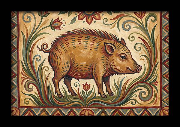 Pygmy Hog In Folk Art Style