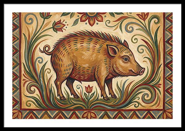 Pygmy Hog In Folk Art Style