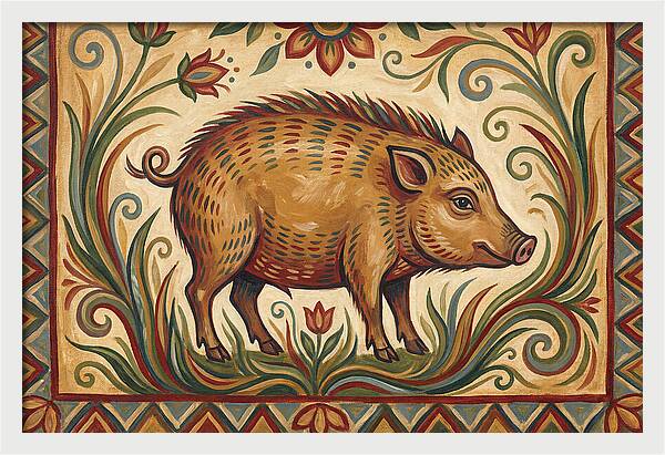 Pygmy Hog In Folk Art Style