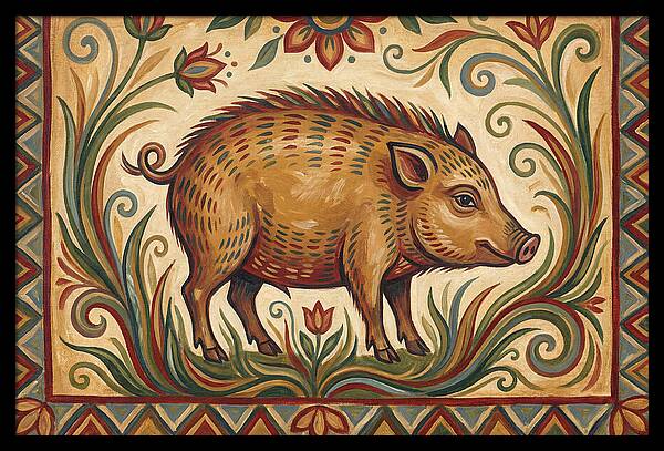 Pygmy Hog In Folk Art Style