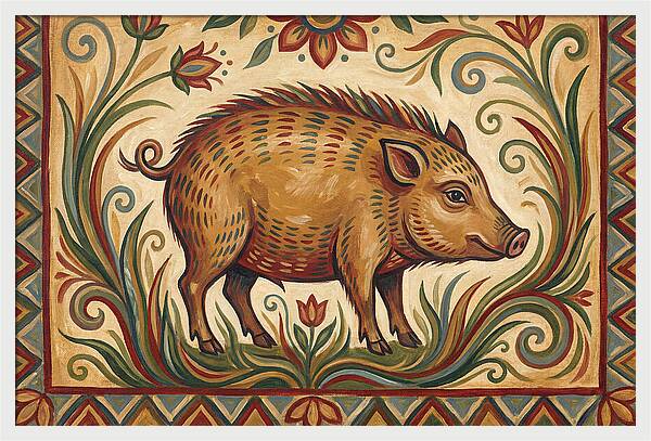 Pygmy Hog In Folk Art Style