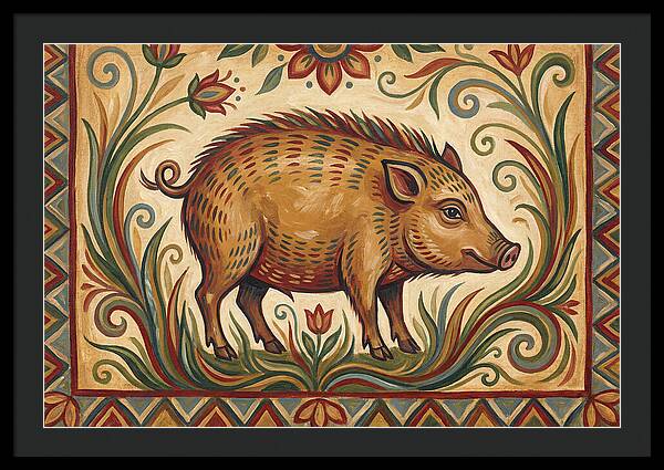 Pygmy Hog In Folk Art Style