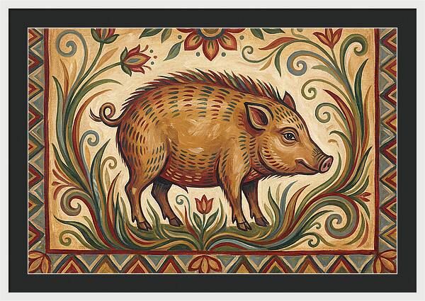 Pygmy Hog In Folk Art Style