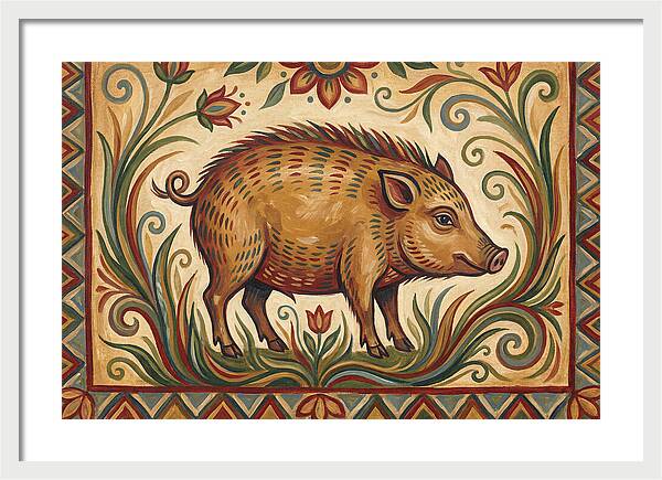 Pygmy Hog In Folk Art Style