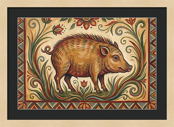 Pygmy Hog In Folk Art Style