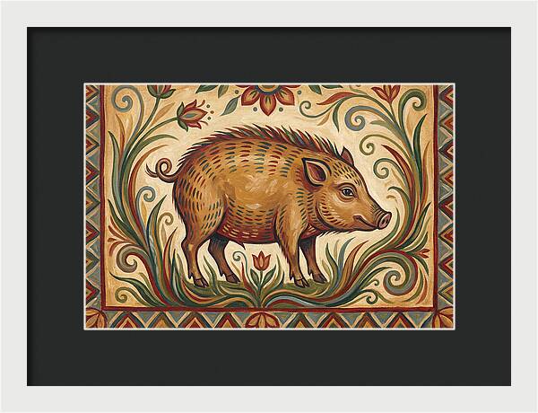 Pygmy Hog In Folk Art Style