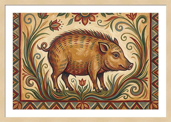 Pygmy Hog In Folk Art Style