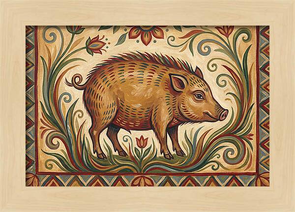 Pygmy Hog In Folk Art Style