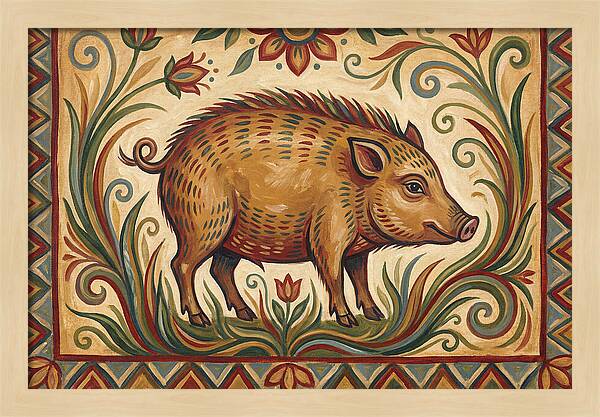 Pygmy Hog In Folk Art Style