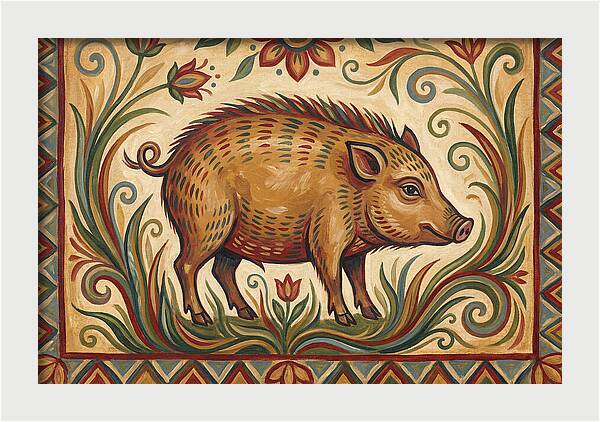 Pygmy Hog In Folk Art Style