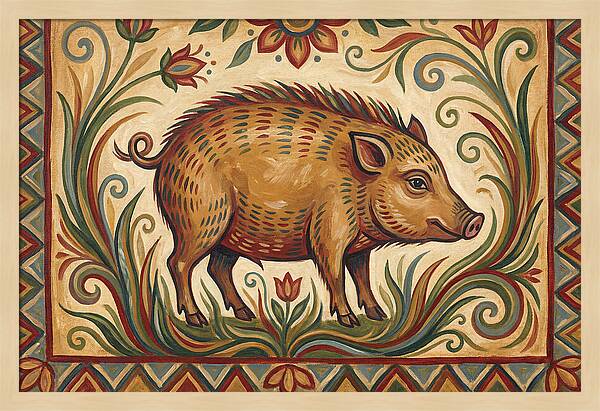 Pygmy Hog In Folk Art Style