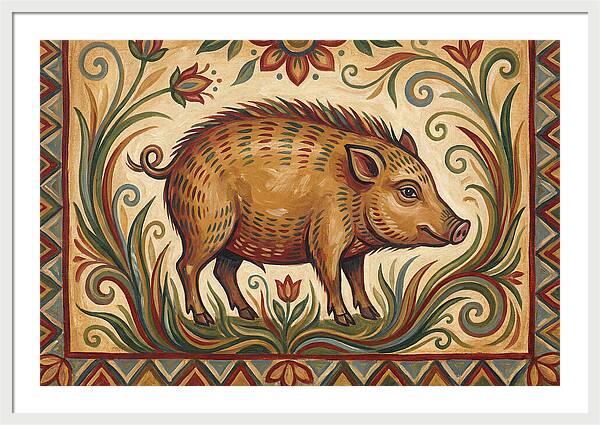 Pygmy Hog In Folk Art Style