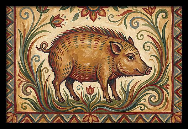 Pygmy Hog In Folk Art Style