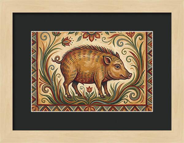Pygmy Hog In Folk Art Style