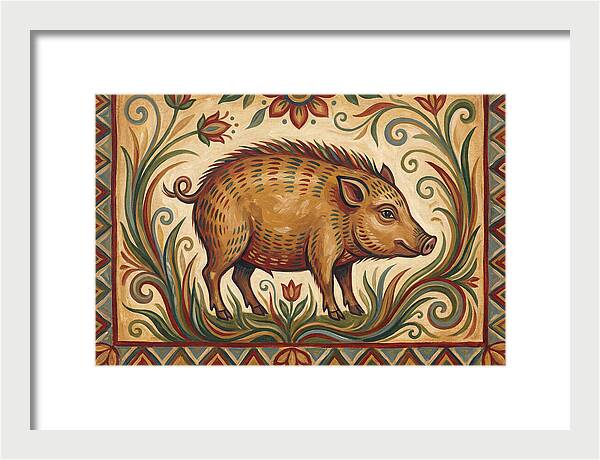 Pygmy Hog In Folk Art Style