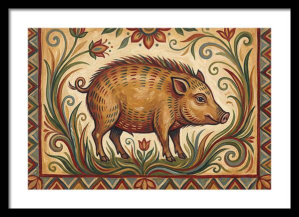 Pygmy Hog In Folk Art Style