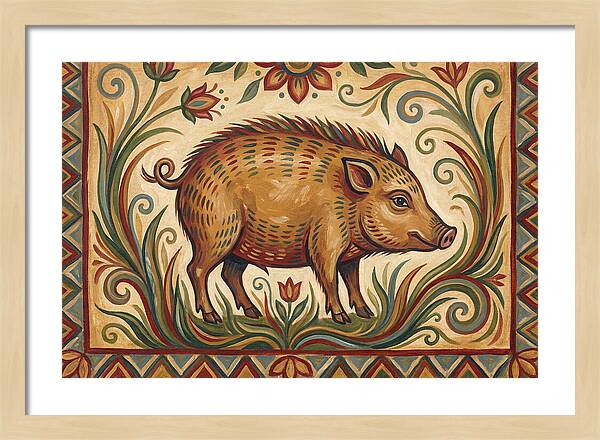 Pygmy Hog In Folk Art Style
