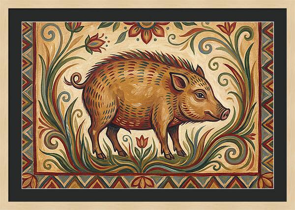Pygmy Hog In Folk Art Style