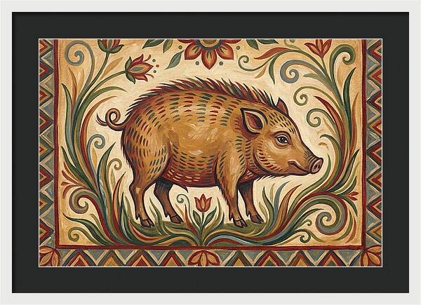 Pygmy Hog In Folk Art Style