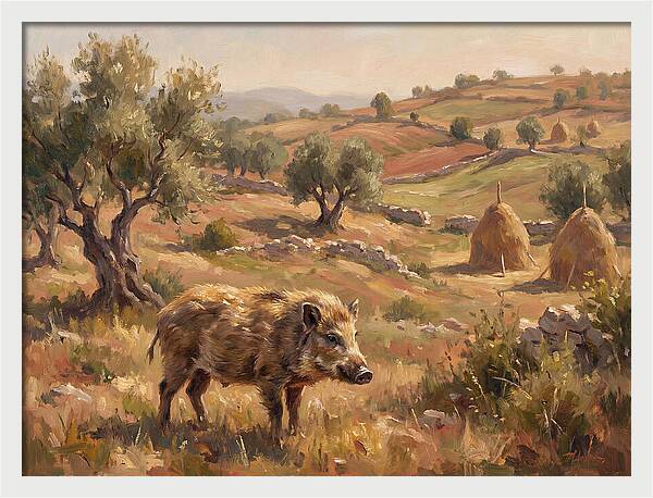 Pygmy Hog In Mediterranean Landscape