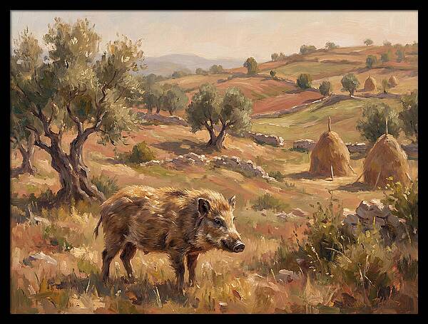 Pygmy Hog In Mediterranean Landscape