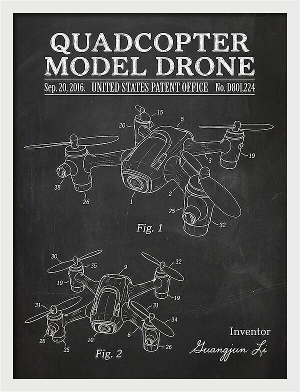 Quadcopter Model Drone Chalkboard Patent Usd801224s1